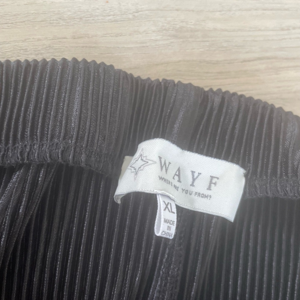 WAYF Black Wideleg Elastic Waist Pleated Pinstripe Trousers Pants Size XL - Picture 4 of 5